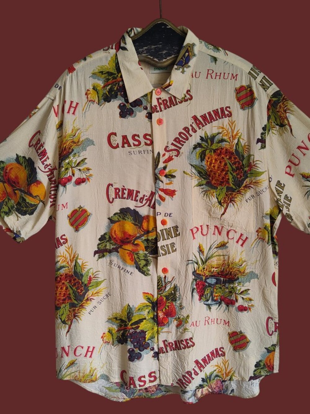 Vintage 90s Jams World Food Art Hawaiin Rayon Shirt French Fruits Ltd Ed Print L